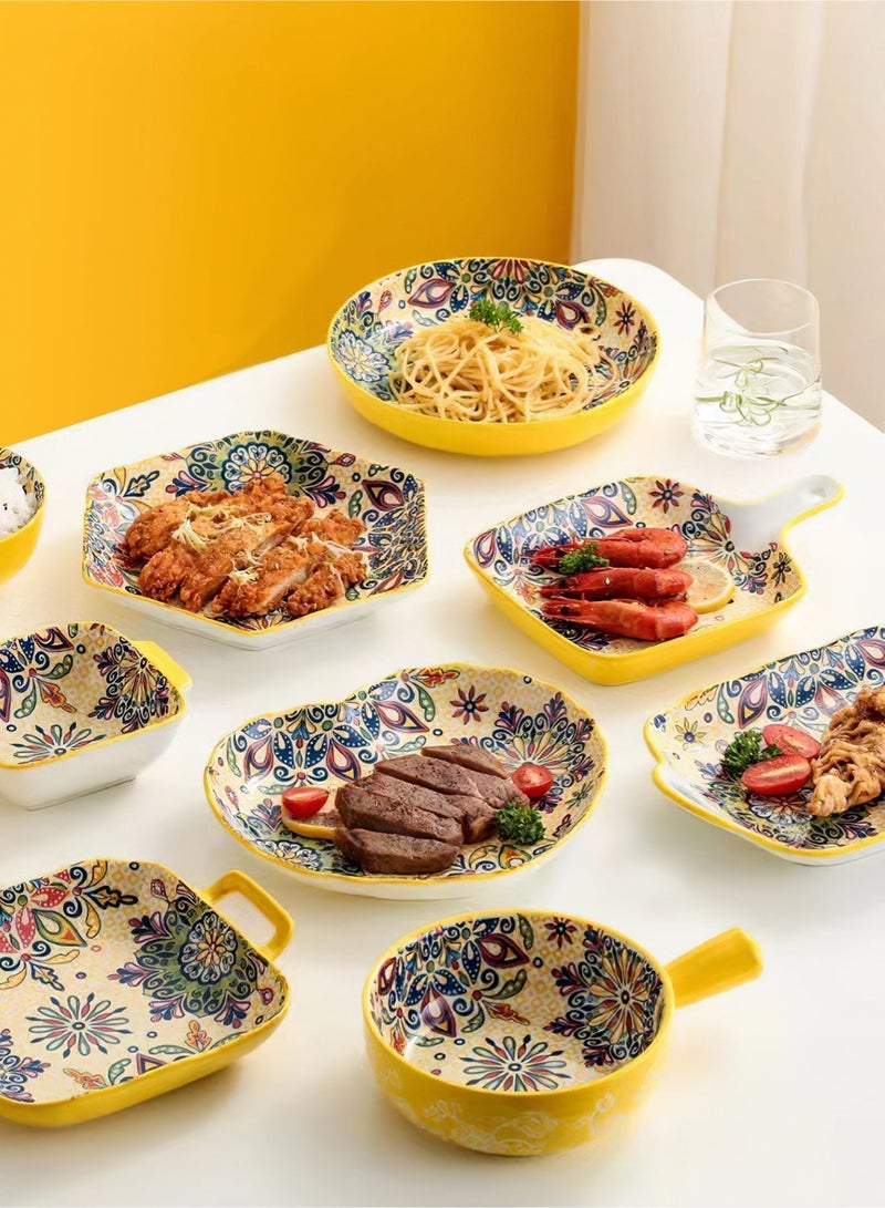 12 Piece Dinnerware Set, Bohemian Style Porcelain, Microwave & Dishwasher Safe – Yellow/Colorful Flowers - Image 3